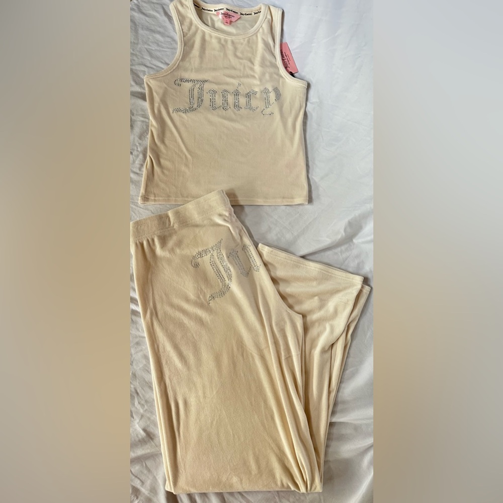 Pastel Parchment (Cream) Juicy Couture Bling Velour Tank and Bling Velour Pants